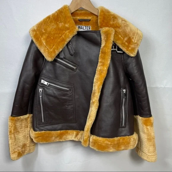 New Walter baker Eduardo faux fur trim leather jacket - Picture 10 of 16